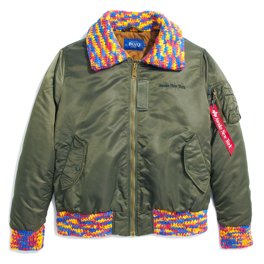 Awake NY MA-1 Knit Trimmed Washed Bomber Jacket